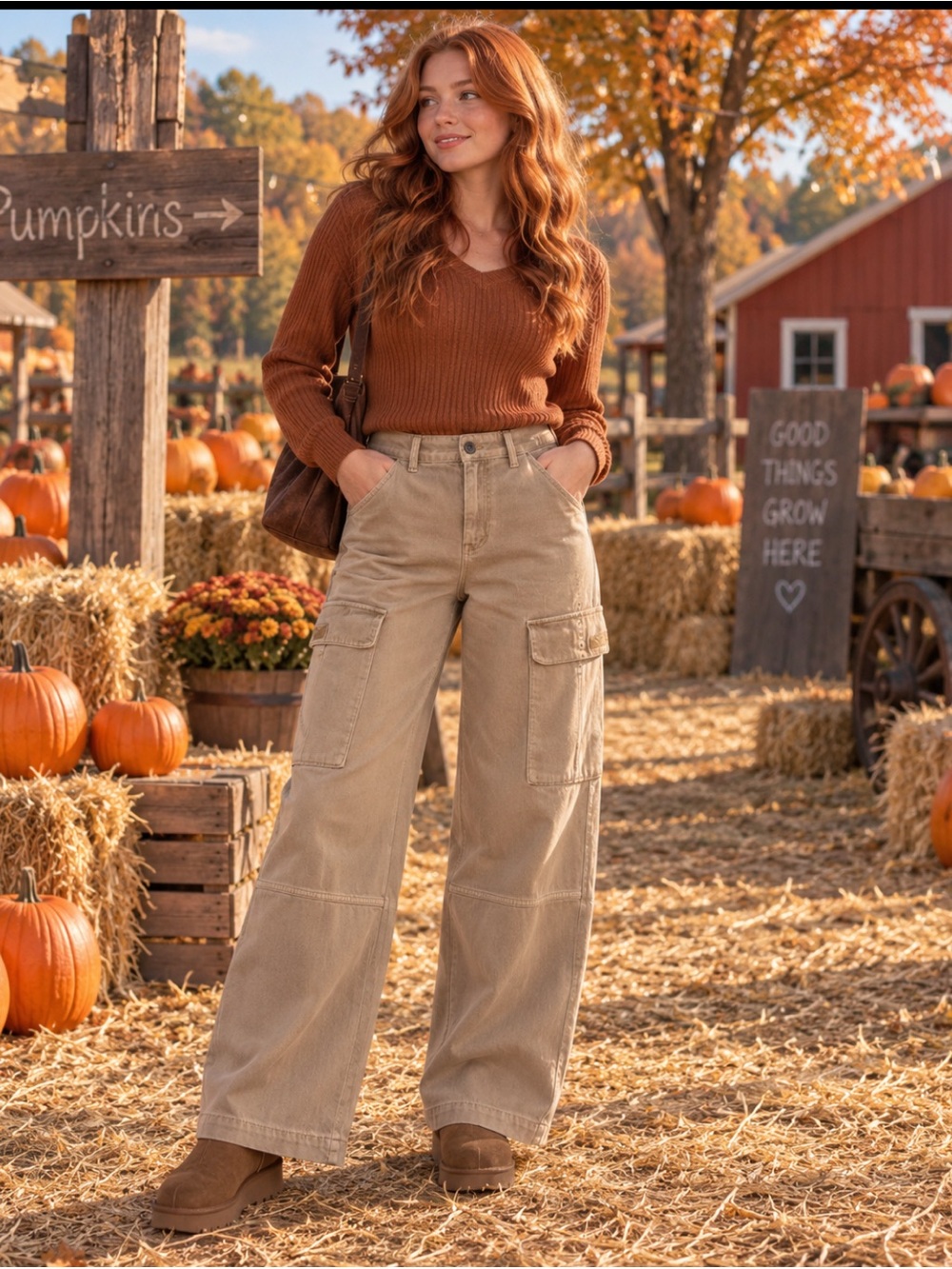 American Eagle Outfitters Tan Wide-Leg Cargo Pants | 4 Short (29 inch inseam)